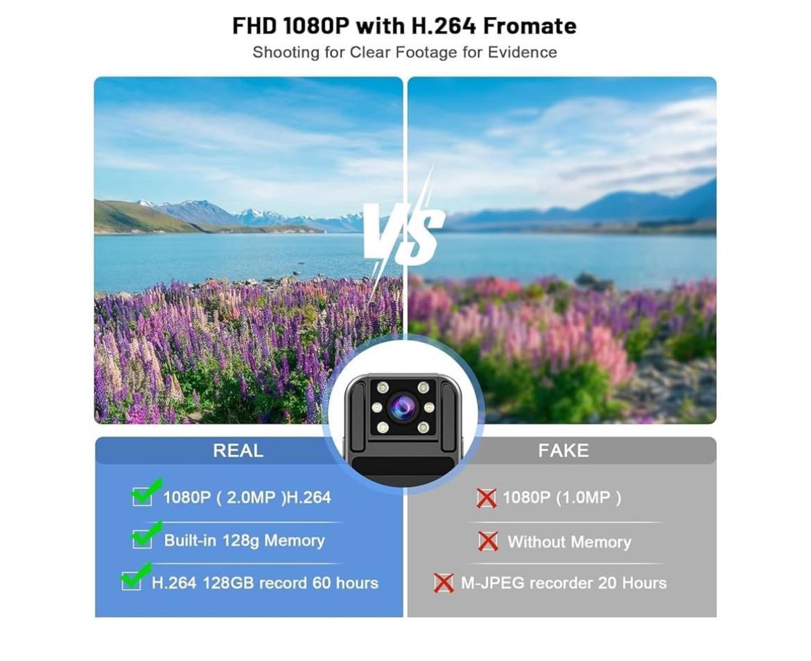 Kaysunlink 1.4” Screen Body Camera with Audio and Auto Video Night Vision 1080P