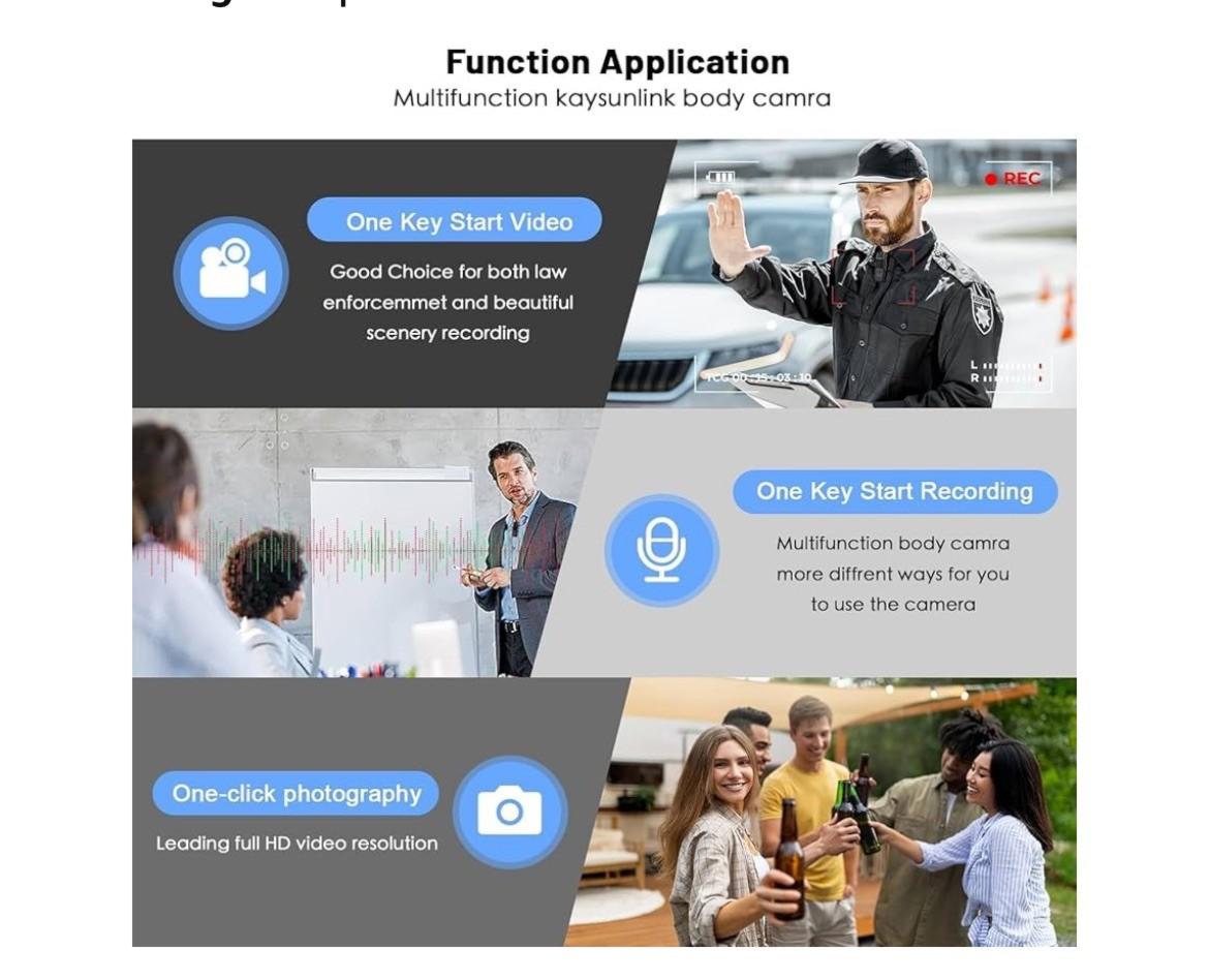 Kaysunlink 1.4” Screen Body Camera with Audio and Auto Video Night Vision 1080P