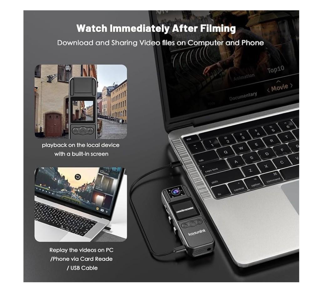 Kaysunlink 1.4” Screen Body Camera with Audio and Auto Video Night Vision 1080P