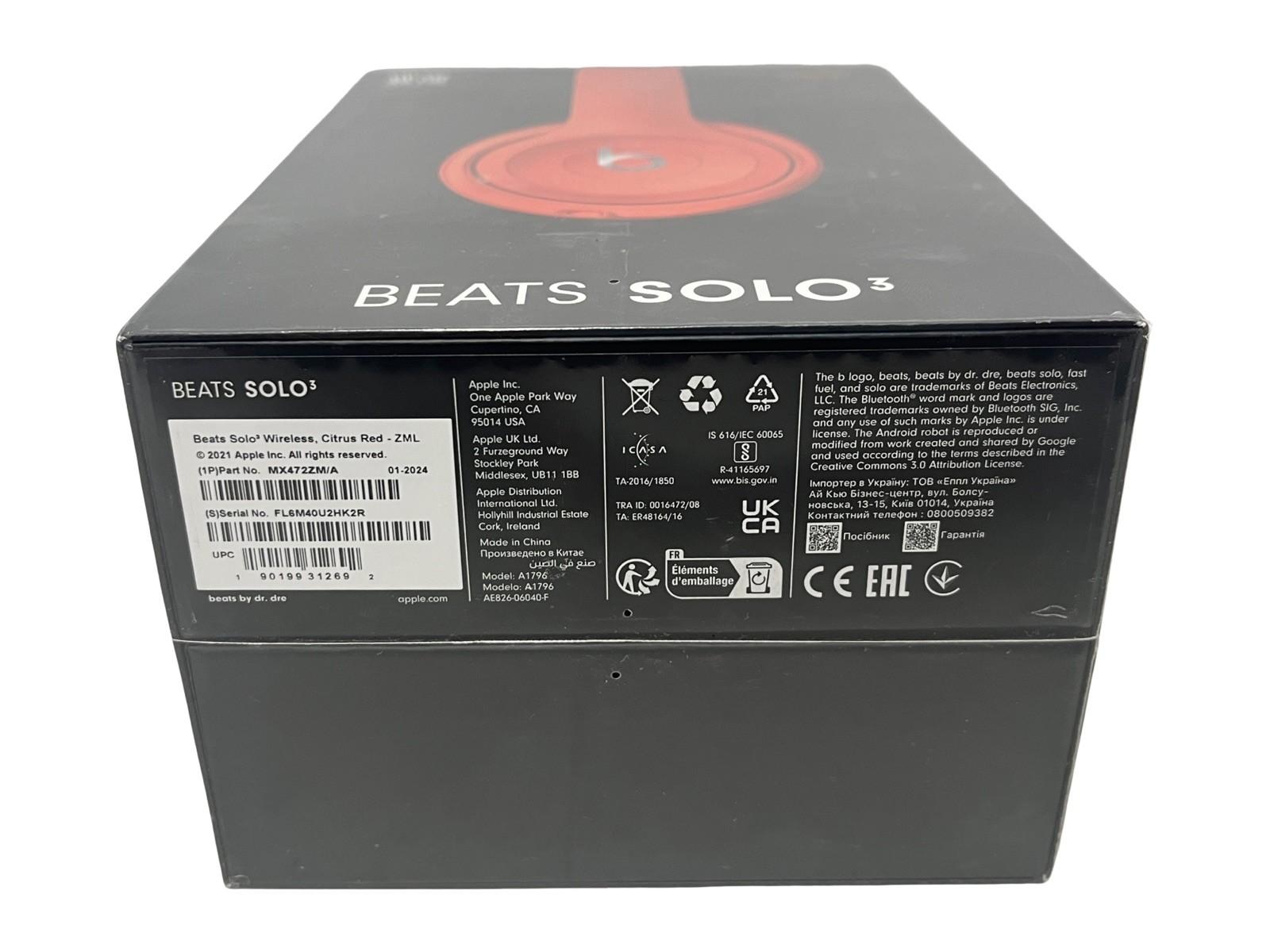 Original Beats Solo3 Citrus Red Wireless On-Ear Headphones Brand New Sealed