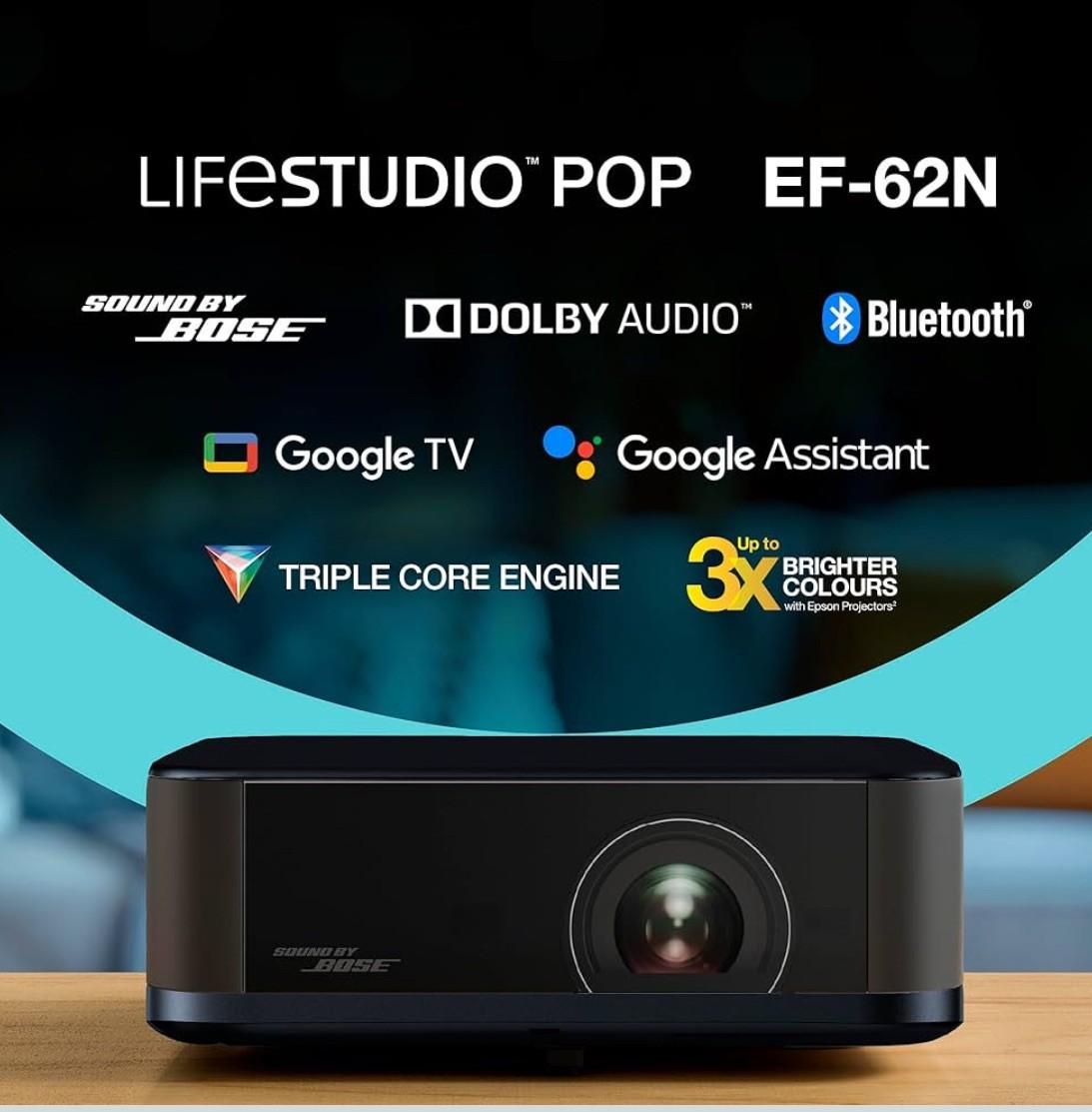 Epson Lifestudio Pop Plus EF-62N Portable Smart Projector, Bose, Google TV 4K
