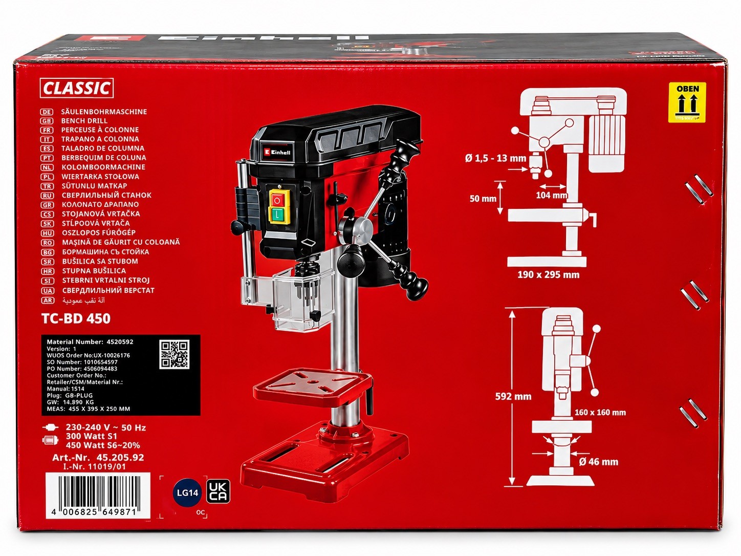 Einhell TC-BD 450 Bench Drill 450W 240V 5-Speed 50mm Maximum Drilling Depth NEW