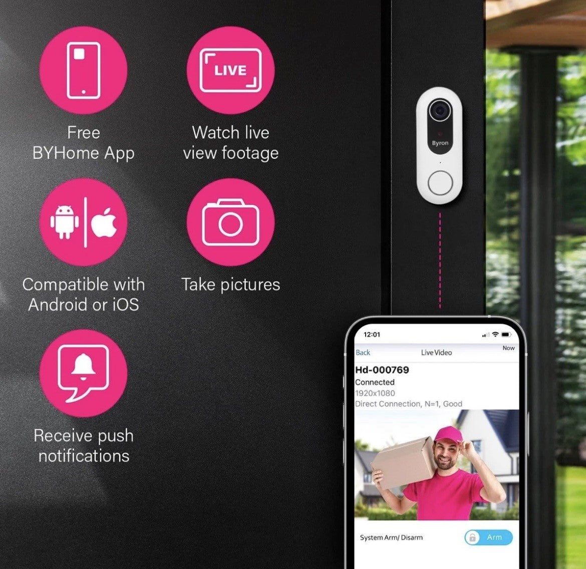 Byron Wired Wifi Video Doorbell DIC-23712 White SdCard Included NO SUBSCRIPTION