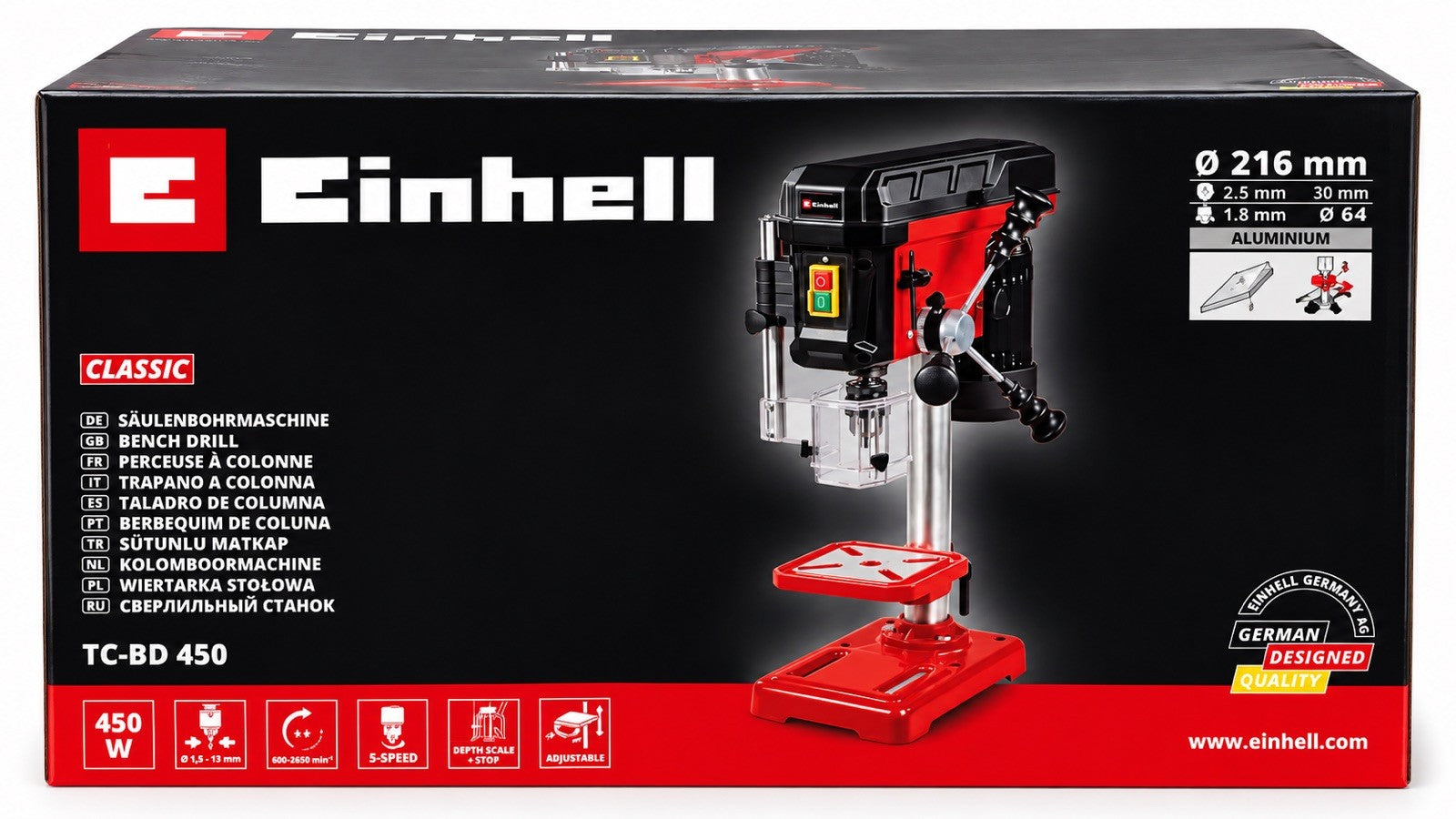 Einhell TC-BD 450 Bench Drill 450W 240V 5-Speed 50mm Maximum Drilling Depth NEW