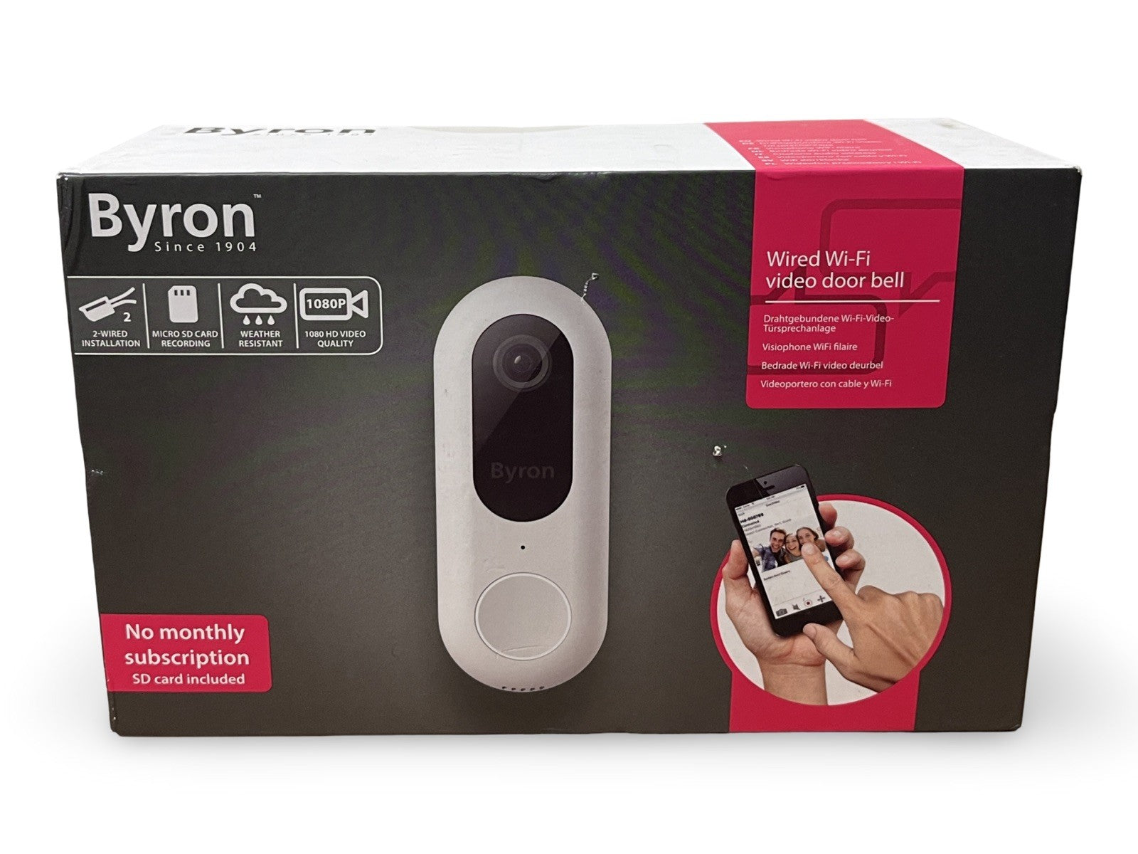 Byron Wired Wifi Video Doorbell DIC-23712 White SdCard Included NO SUBSCRIPTION