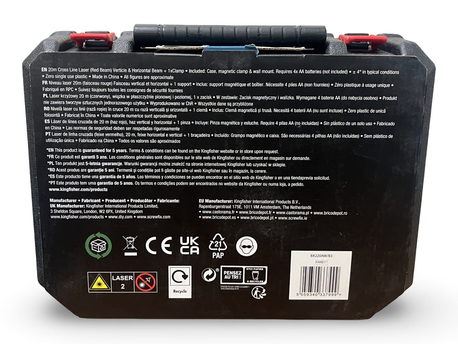 Erbauer 20m Red Cross Line Self-Levelling Laser Level Vertical & Horizontal Beam