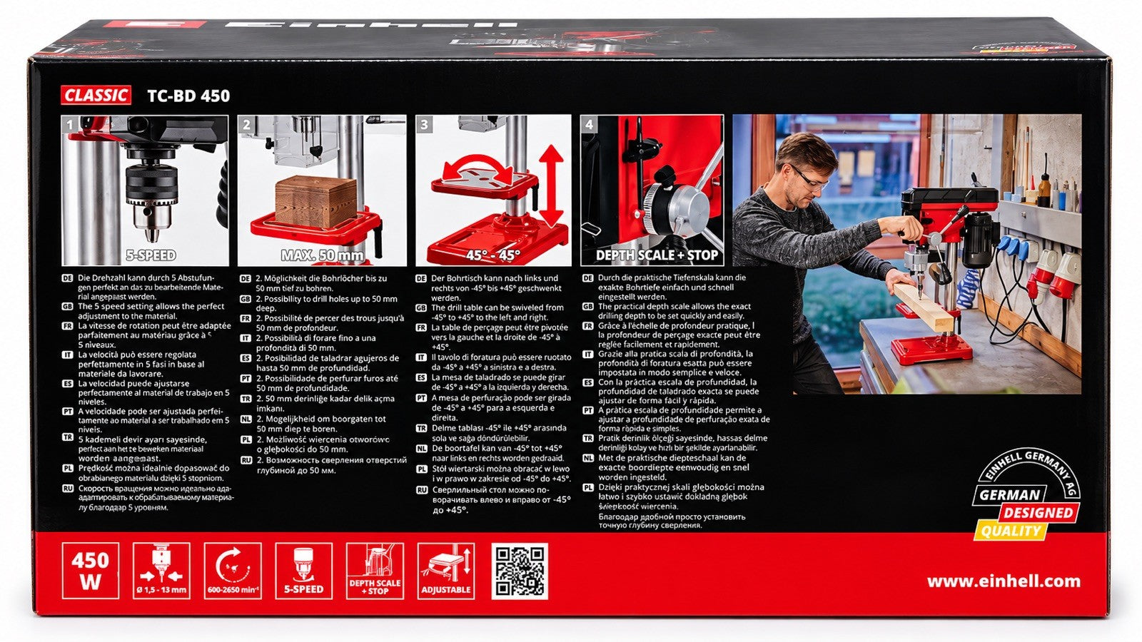 Einhell TC-BD 450 Bench Drill 450W 240V 5-Speed 50mm Maximum Drilling Depth NEW
