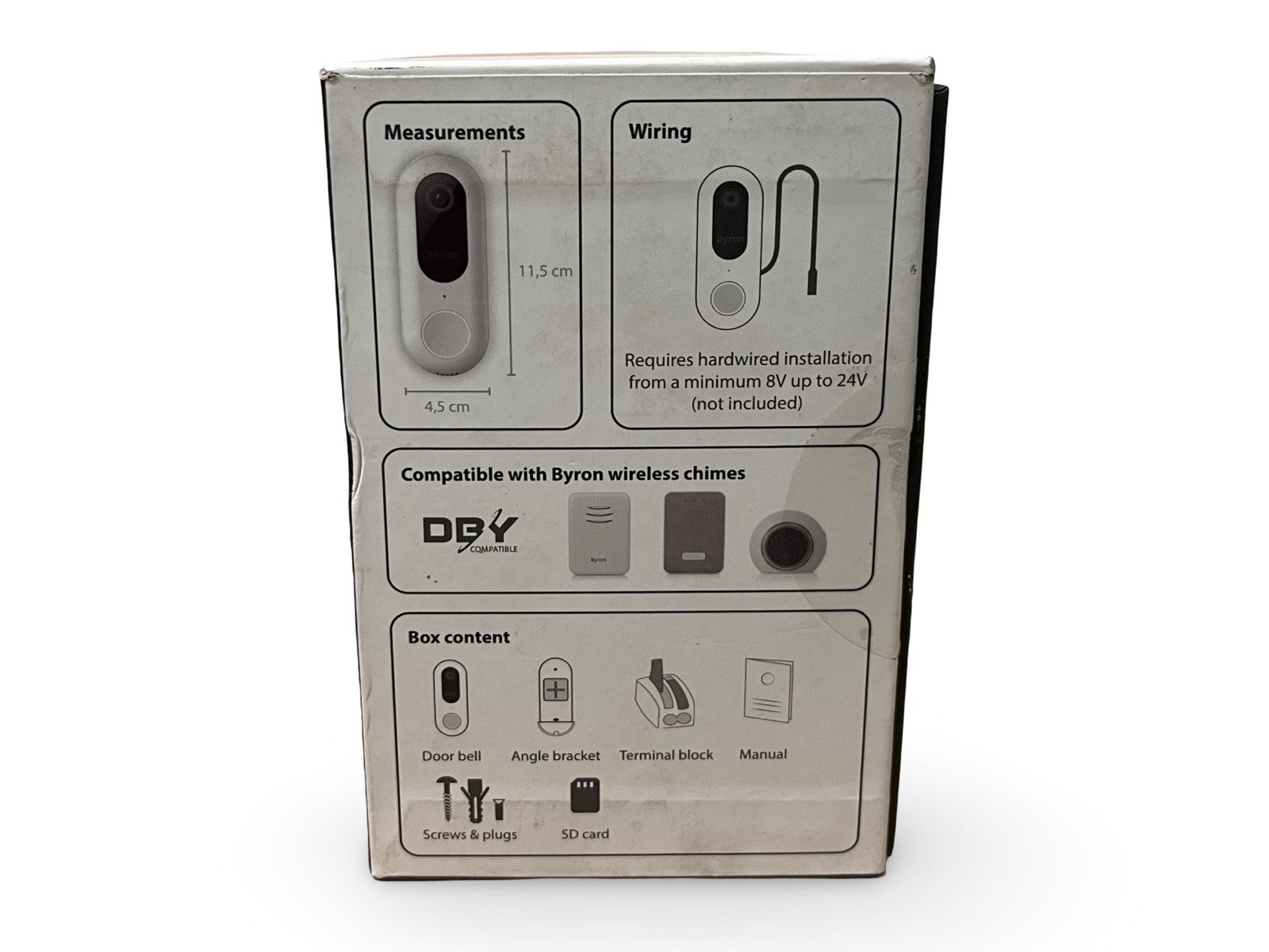 Byron Wired Wifi Video Doorbell DIC-23712 White SdCard Included NO SUBSCRIPTION