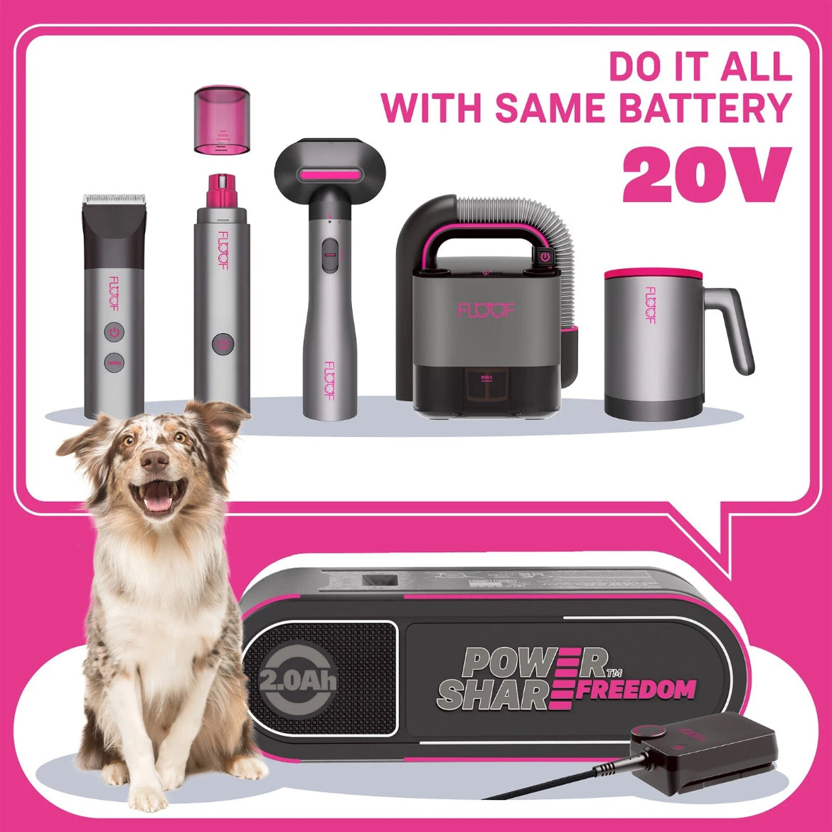 Floof 20V Pet Grooming - 4 Tool Pet Combo Full Kit with Battery and Control Hub